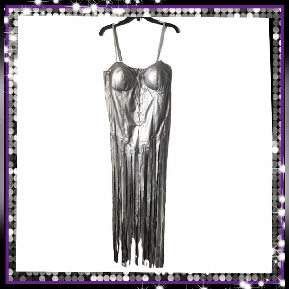 CHANNEL YOUR INNER BEYONCE or TINA ☆ SILVER METALLIC FRINGE BODYSUIT ☆ 2…